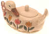 Flowery Ceramic Duck Pot